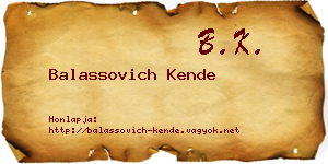 Balassovich Kende névjegykártya